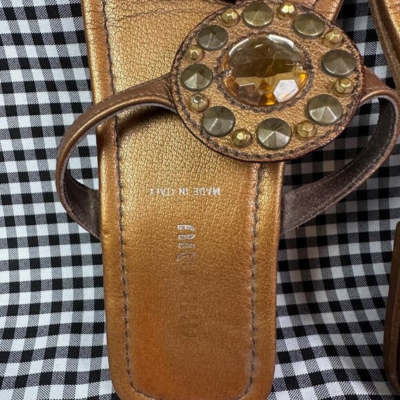 Miu Miu Vintage Y2K Bronze Gold Embellished Flip Flop Sandals EU 36 / US 6 - Picture 2 of 5